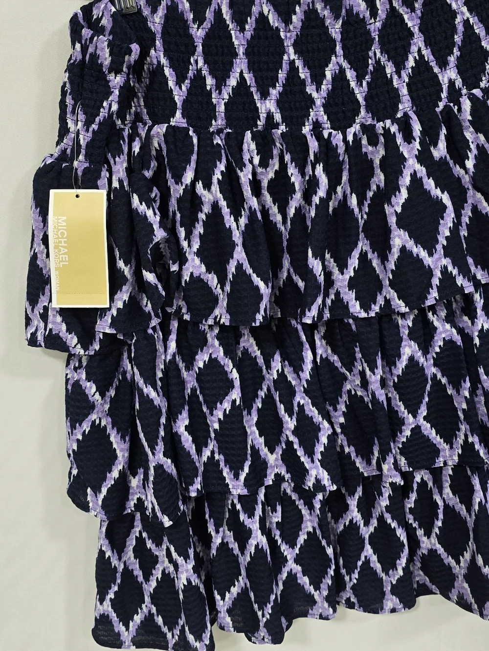 Michael Kors women plus size 2X Smock waist 3 Tie Ikat Skirt Layer boho - Picture 7 of 9